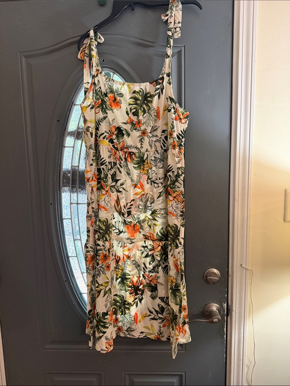Cato White Midi Dress with Green & Orange Floral Print